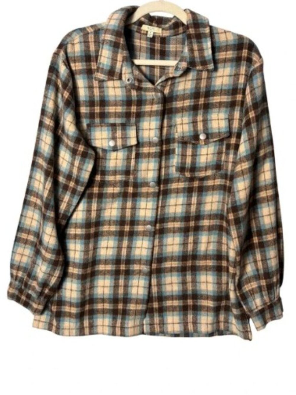 Kori Tan and Blue Plaid Button Down Shirt - Size L